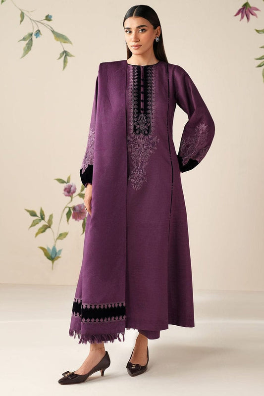 SR-64333 Black Velvet Aplic Embroidered Dhanak Suit  With Embroidered Dhanak Shawl Velvet Aplic