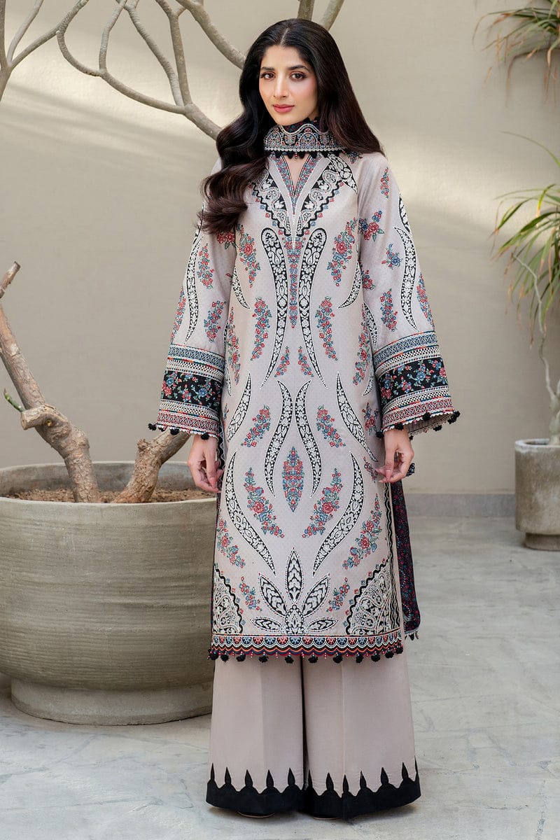 SR-JZ2865 Lawn Unstitched Embroidered 3pc Suit With Soft Monar Digital Printed Dupatta