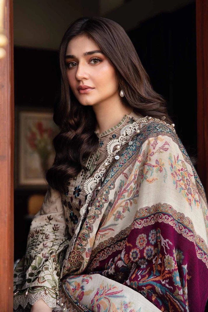 SR-MB555 Dhanak Embroidered Suit With Digital Printed Woolen Shawl