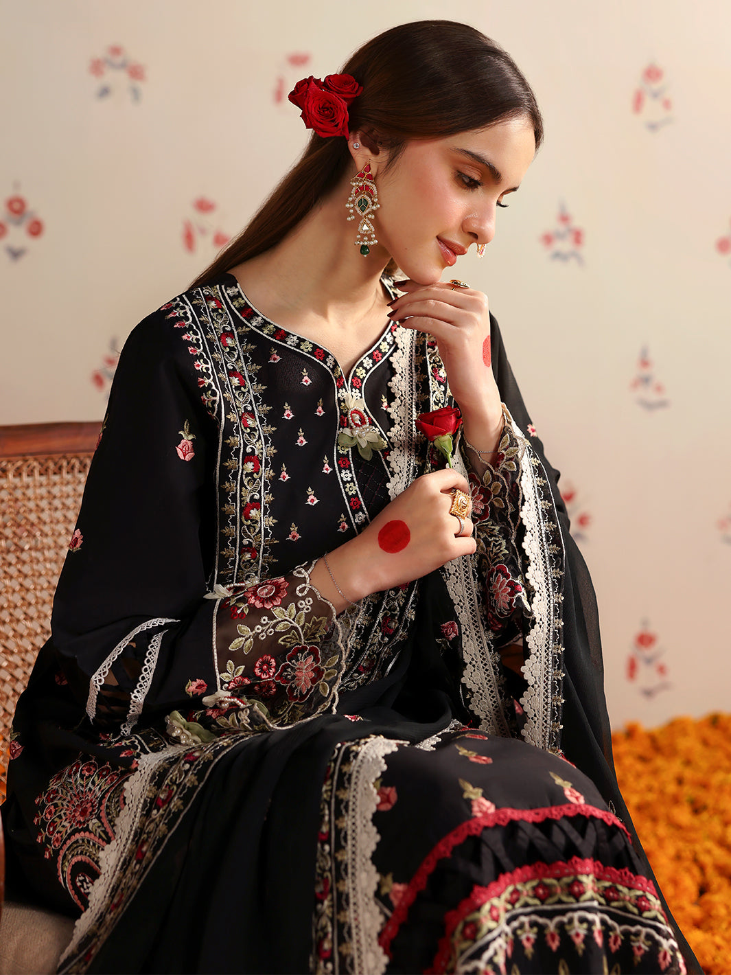 MAHNUR-3PC LAWN HEAVY EMBROIDERED SHIRT WITH CHIFFON EMB DUPATTA AND TROUSER -BIC-4690