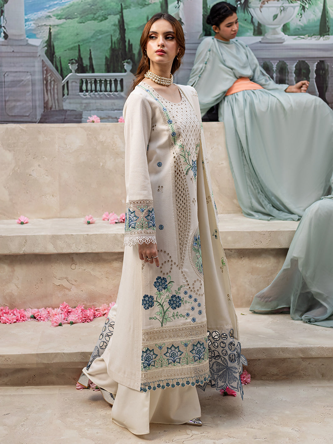 MAHNUR-3PC DHANAK LASER CUT EMB SHIRT WITH DHANAK LASERCUT EMB DUPATTA & TROUSER-BIC-4103