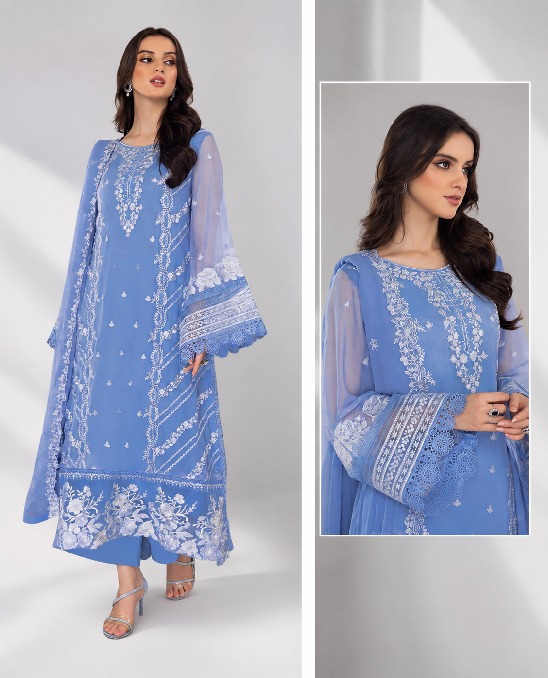 Dhanak Unstitched Embroidered 3pc Suit With Embroidered Dhanak Dupatta | LL-1010