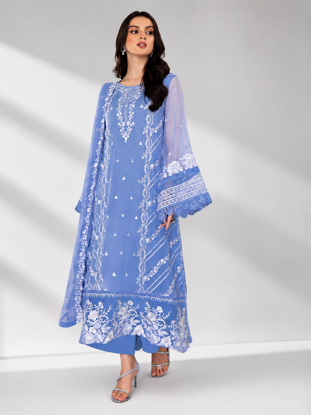 Dhanak Unstitched Embroidered 3pc Suit With Embroidered Dhanak Dupatta | LL-1010