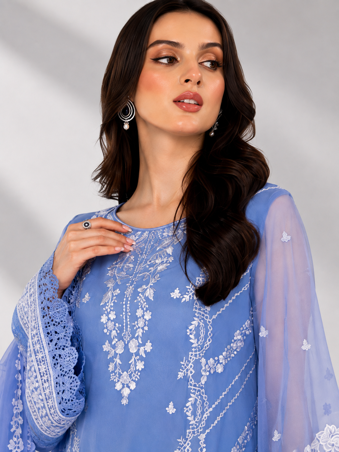 Dhanak Unstitched Embroidered 3pc Suit With Embroidered Dhanak Dupatta | LL-1010
