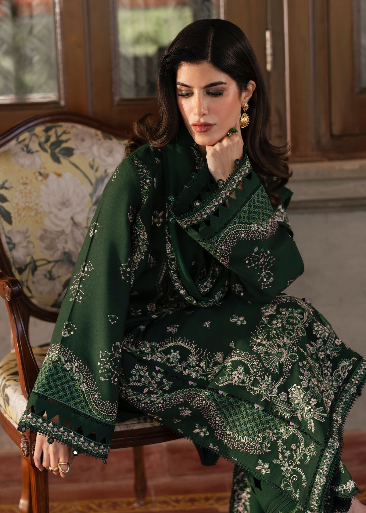 SAPPHIRE-3PC LAWN EMBROIDERED SHIRT WITH KHADDI NET EMBROIDERED DUPATTA AND TROUSER-BIC-4678