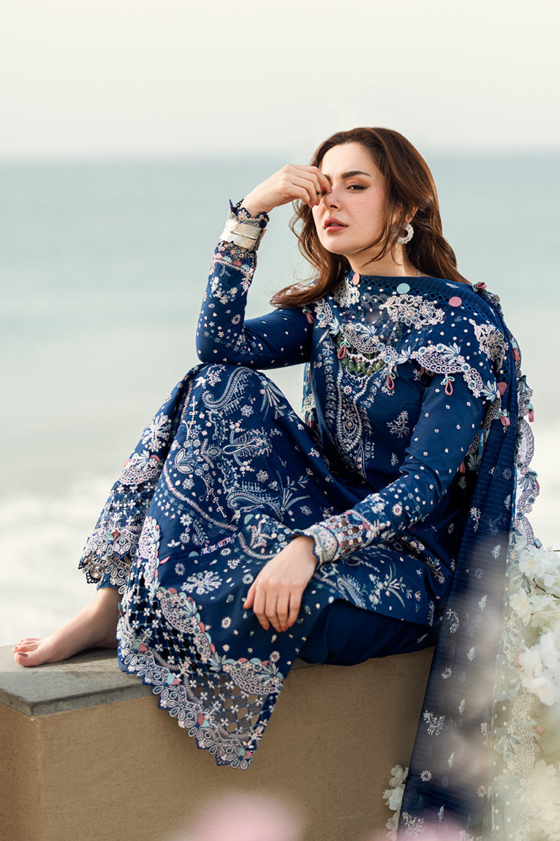 QALAMKAR-3PC LAWN EMBROIDERED SHIRT WITH KHADDI NET EMBROIDERED DUPATTA AND TROUSER-BIC-4608