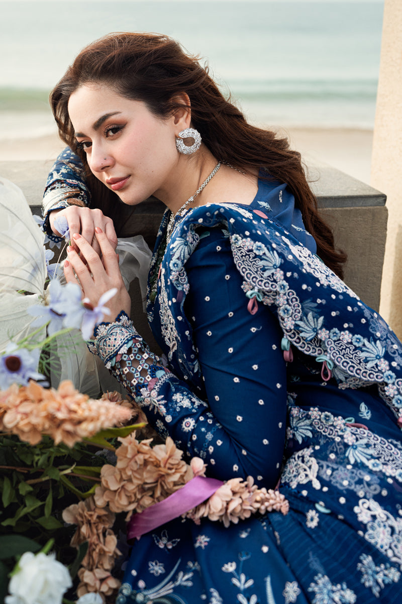 QALAMKAR-3PC LAWN EMBROIDERED SHIRT WITH KHADDI NET EMBROIDERED DUPATTA AND TROUSER-BIC-4608