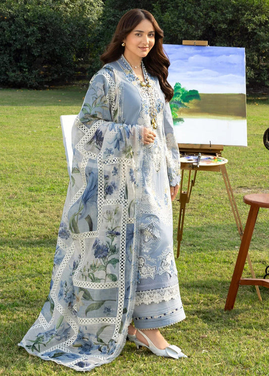 ELAF-3PC LAWN EMBROIDERED SHIRT WITH CHIFFON PRINTED DUPATTA AND TROUSER-BIC-4806