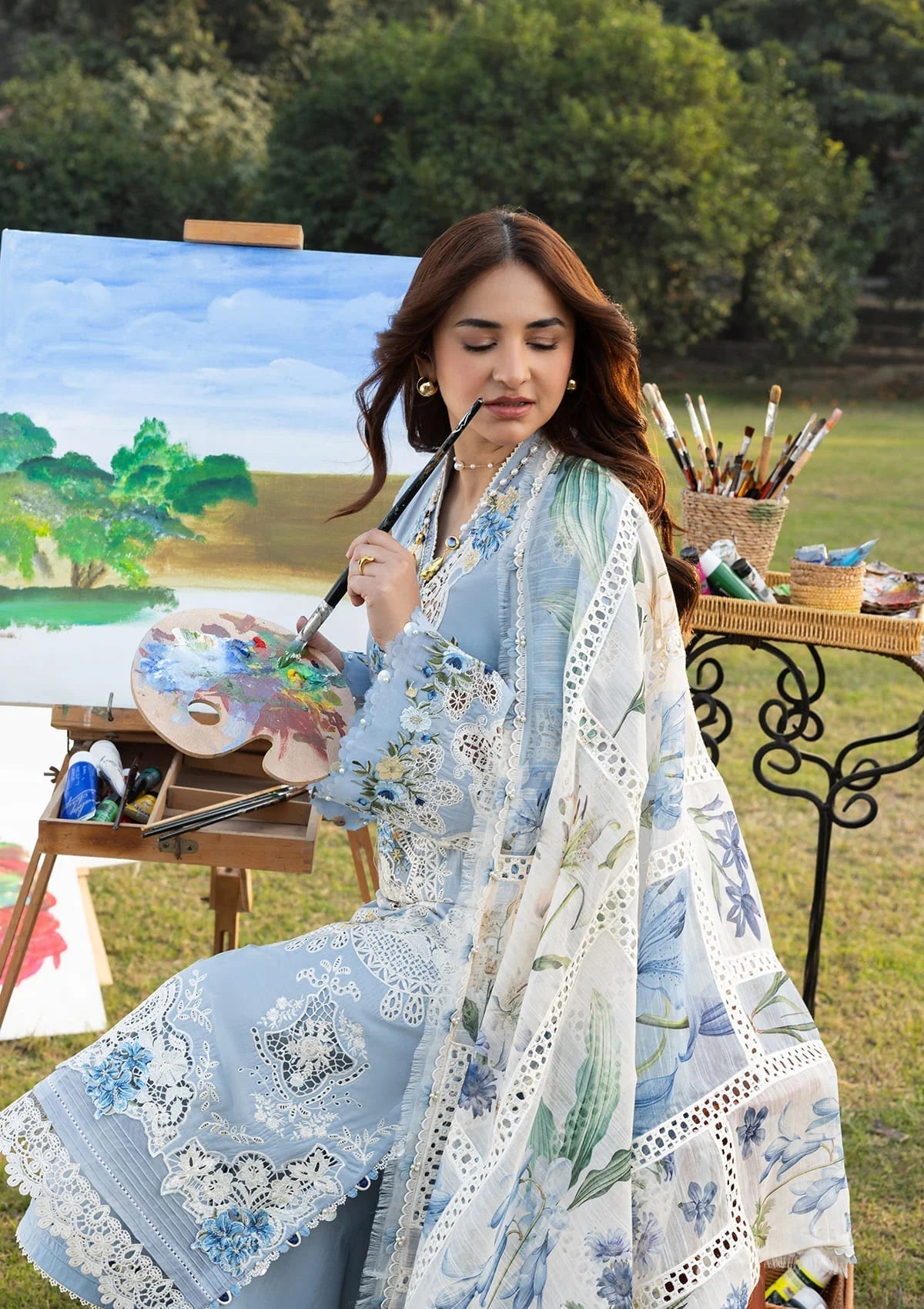 ELAF-3PC LAWN EMBROIDERED SHIRT WITH CHIFFON PRINTED DUPATTA AND TROUSER-BIC-4806