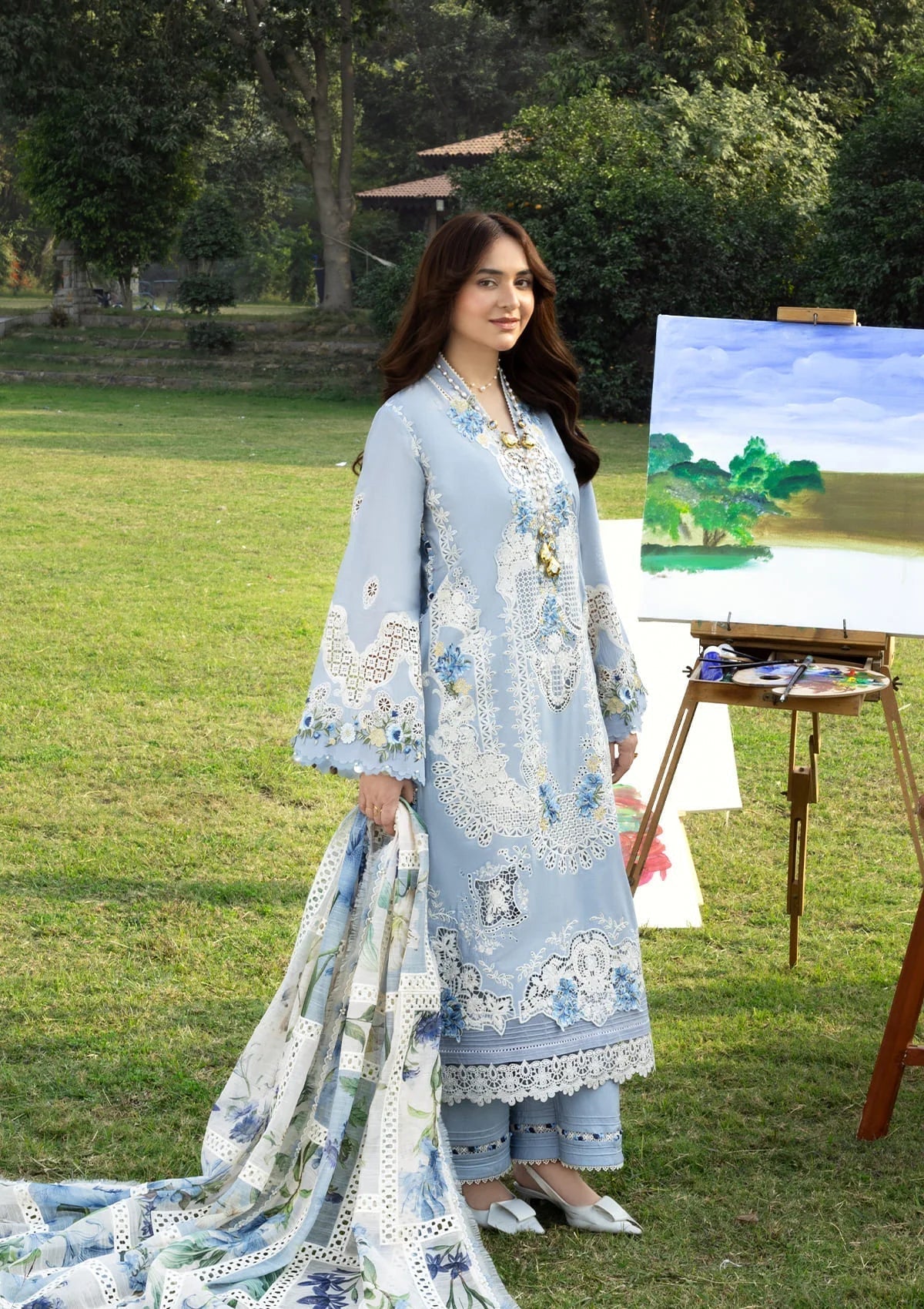 ELAF-3PC LAWN EMBROIDERED SHIRT WITH CHIFFON PRINTED DUPATTA AND TROUSER-BIC-4806