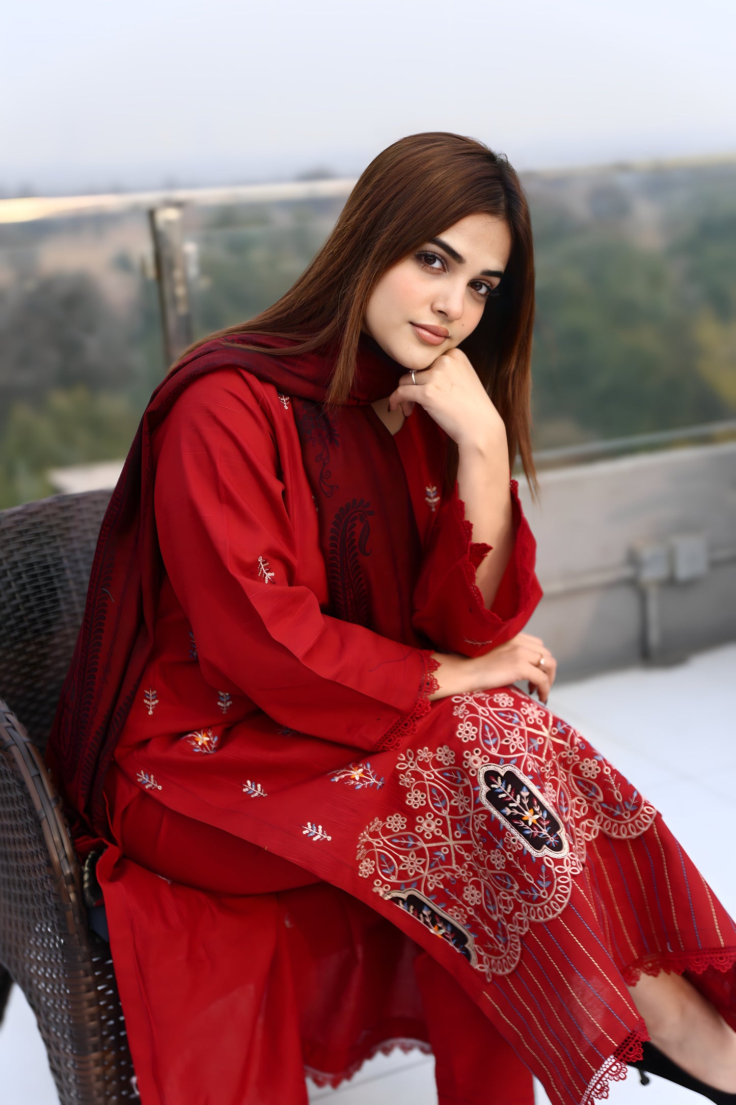 BRANDSINN-3PC KHADDAR CUTWORK EMBROIDERED SHIRT WITH KASHMIRI JACQUARD WOOL SHAWL-BIC-1552