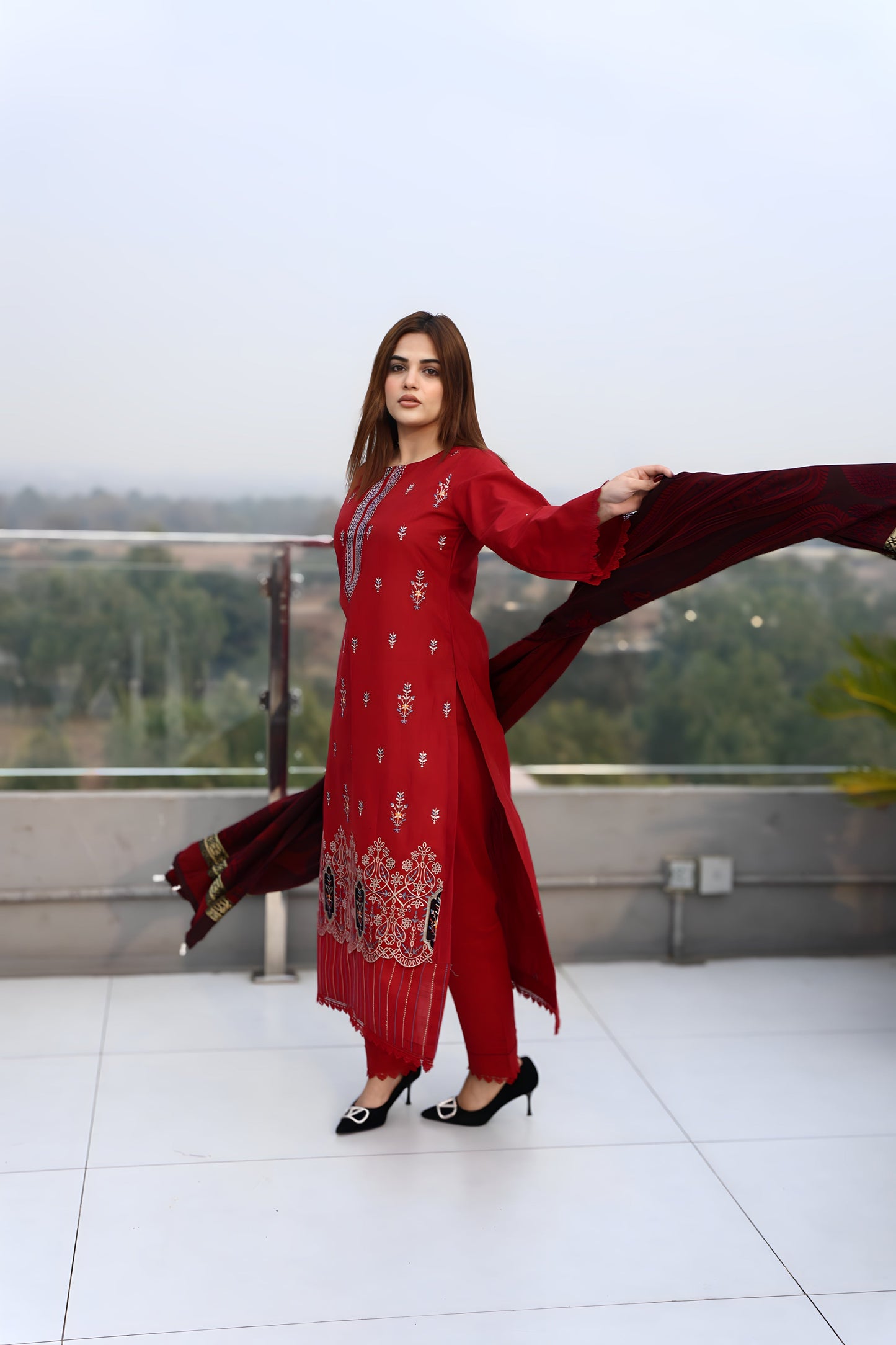 BRANDSINN-3PC KHADDAR CUTWORK EMBROIDERED SHIRT WITH KASHMIRI JACQUARD WOOL SHAWL-BIC-1552