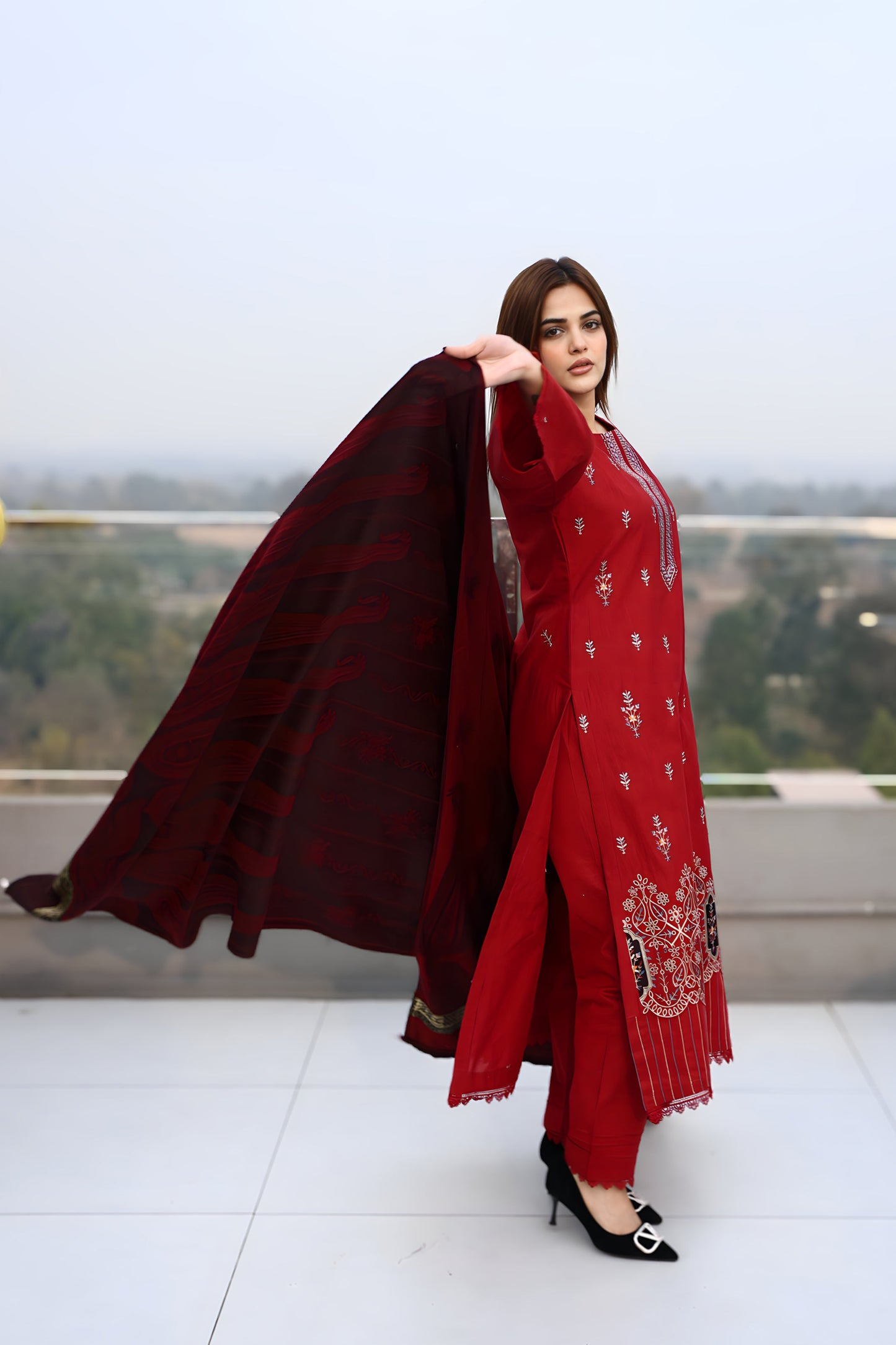 BRANDSINN-3PC KHADDAR CUTWORK EMBROIDERED SHIRT WITH KASHMIRI JACQUARD WOOL SHAWL-BIC-1552
