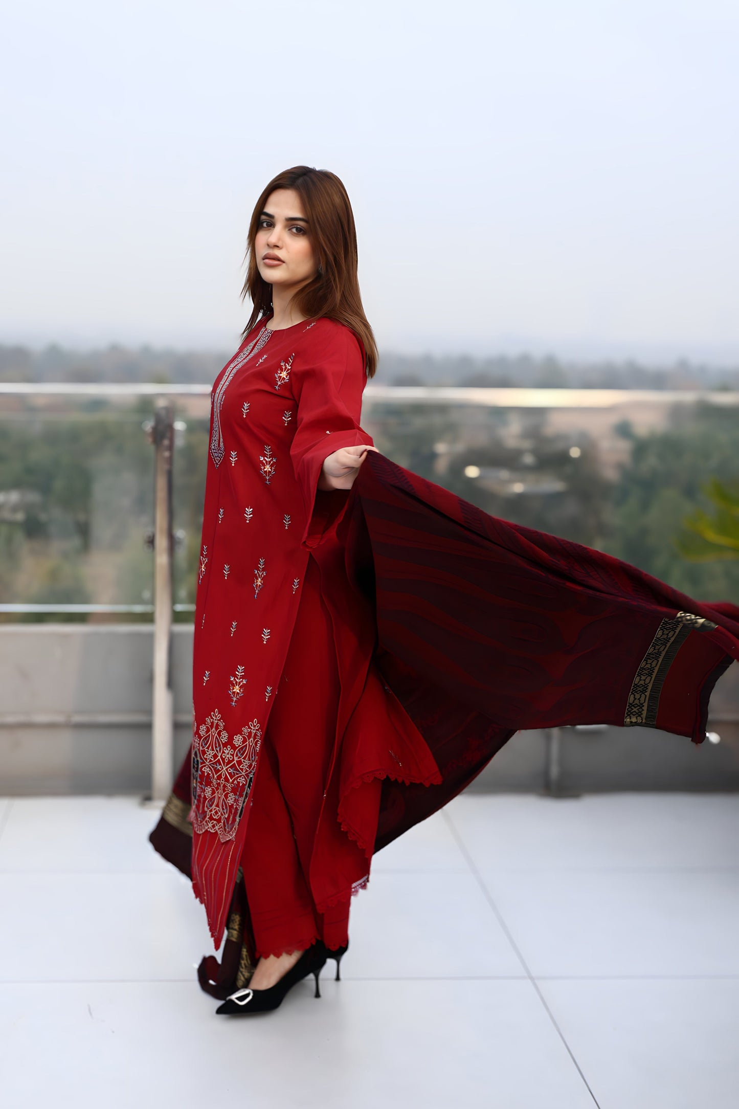 BRANDSINN-3PC KHADDAR CUTWORK EMBROIDERED SHIRT WITH KASHMIRI JACQUARD WOOL SHAWL-BIC-1552