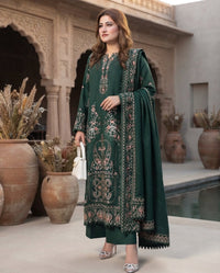 Dhanak Unstitched Embroidered 3pc Suit With Embroidered Dhanak Dupatta | LL-1009