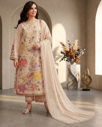 Dhanak Unstitched Embroidered 3pc Suit With Embroidered Dhanak Dupatta | LL-1007