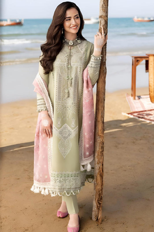 Embroidered ChickenKari Lawn Suit With Printed Organza Dupatta
