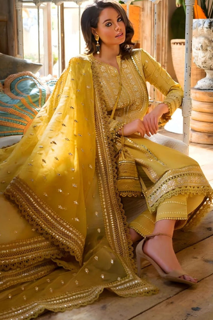 SR-1342 Sequence Embroidered Unstitched Lawn 3pc Suit With Sequence Embroidered Organza Dupatta