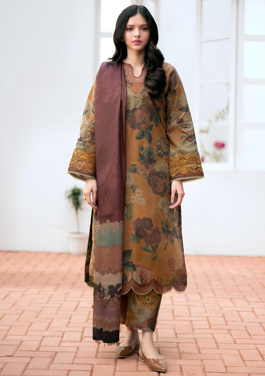 SR-BQ01 Digital Printed Khaddar Suit 3pc with Khaddar Digital Printed Dupatta & Embroidered Patches