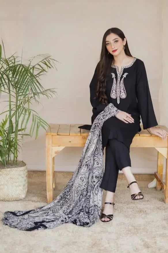 SR-S01 Unstitched Fully Embroided Dhanak Suit With Wool Shawl