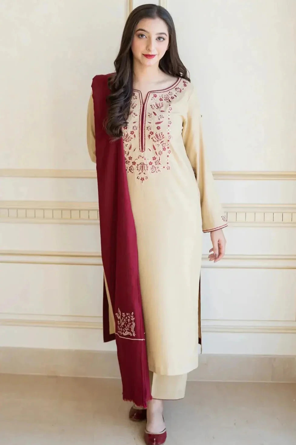 SR-AS25 Unstitched Fully Embroided Dhanak Suit With Dhanak Dupatta