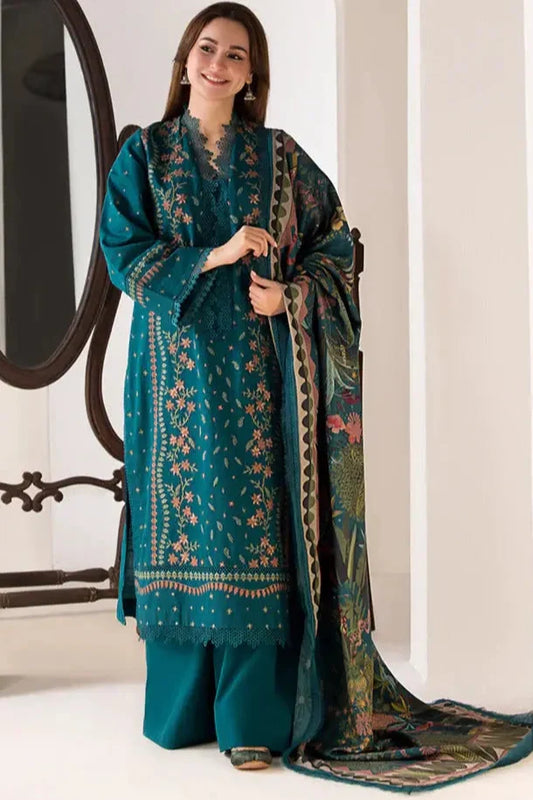 SR-SN61 Dhanak Embroidered Suit With Digital Printed Wool Shawl