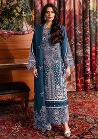 QALAMQAR-3PC CHIKANKAARI LAWN LASER WORK EMBROIDERED SHIRT WITH KHADDI NET EMBROIDERED DUPATTA AND TROUSER-BIC-4712