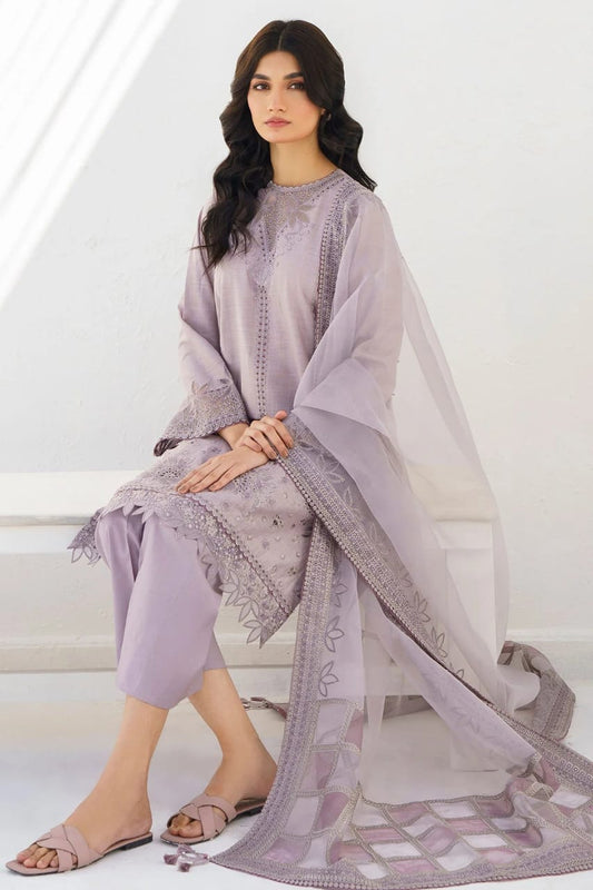 JAZMIN- 3PC LAWN HEAVY EMBROIDERED SHIRT WITH ORGANZA EMBROIDERED READY TO WEAR DUPATTA & TROUSER-BIC-4560