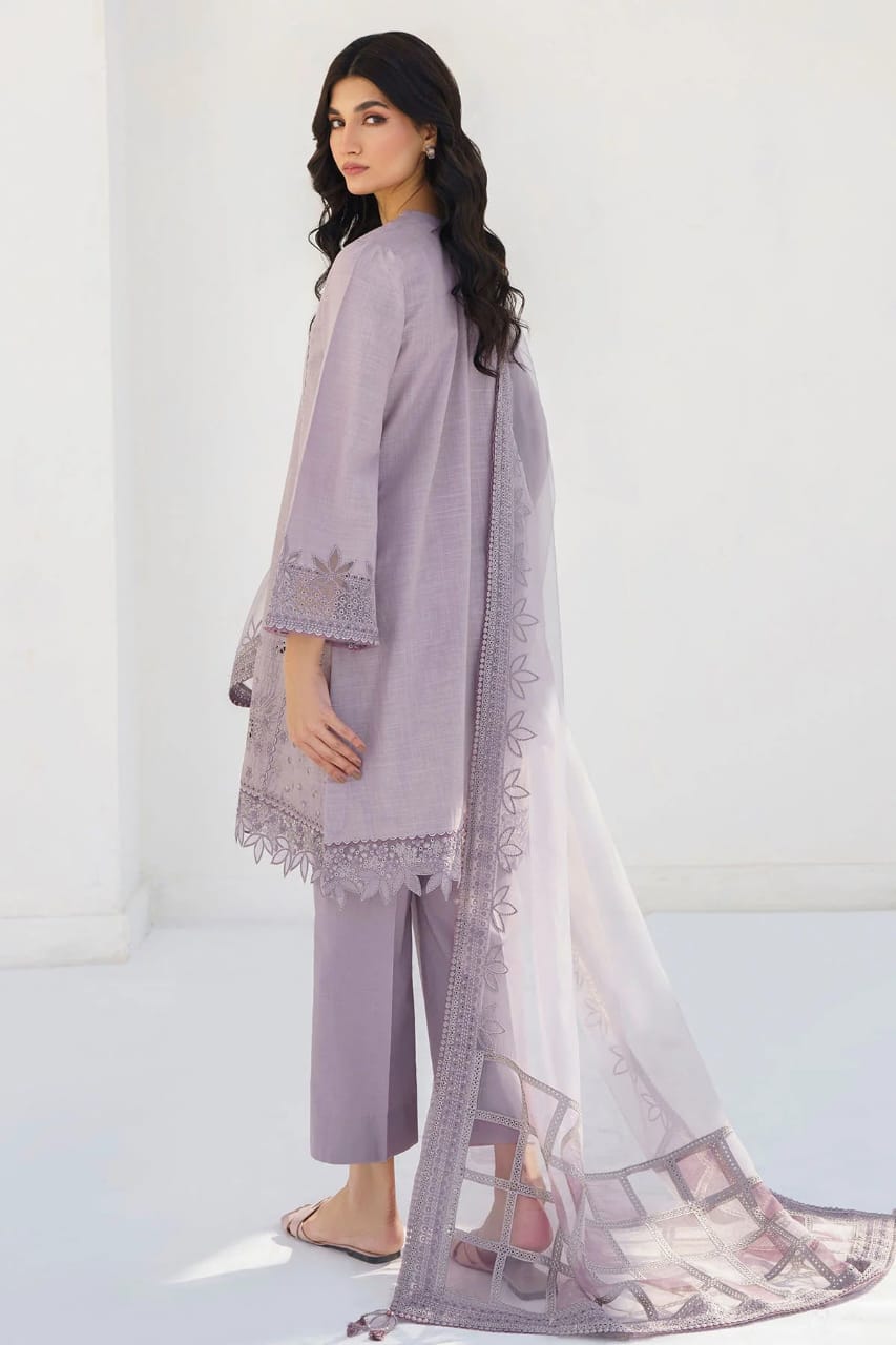 JAZMIN- 3PC LAWN HEAVY EMBROIDERED SHIRT WITH ORGANZA EMBROIDERED READY TO WEAR DUPATTA & TROUSER-BIC-4560