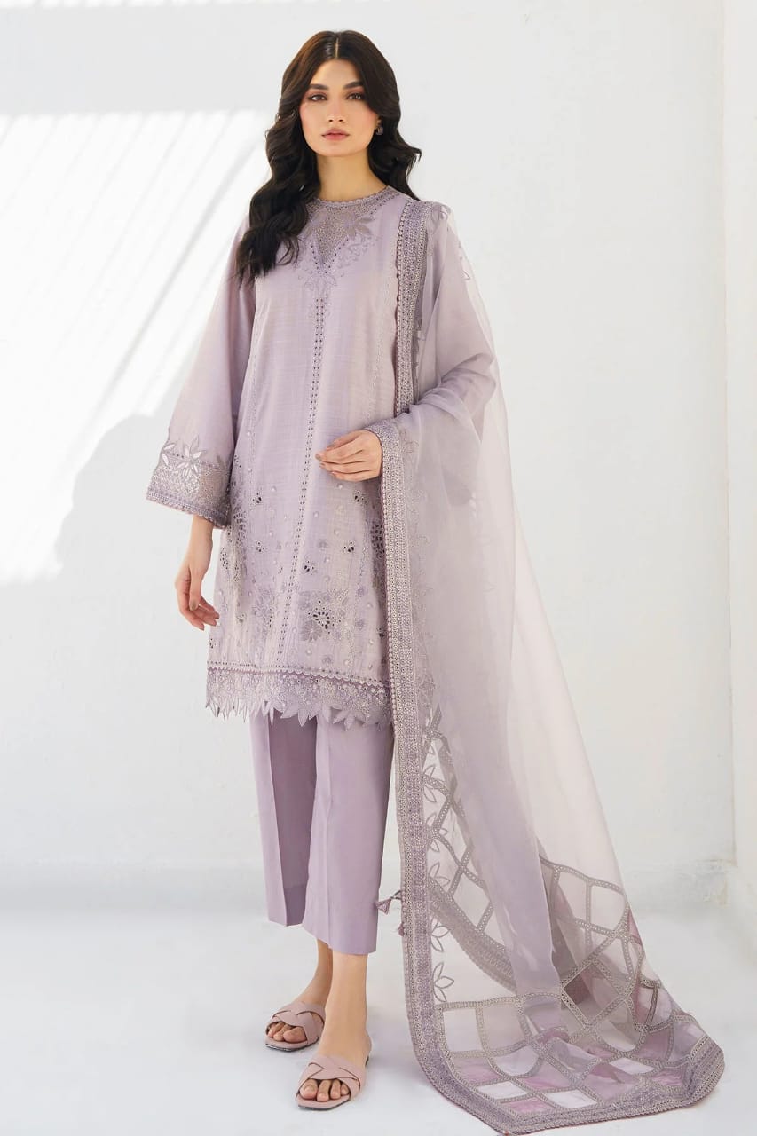 JAZMIN- 3PC LAWN HEAVY EMBROIDERED SHIRT WITH ORGANZA EMBROIDERED READY TO WEAR DUPATTA & TROUSER-BIC-4560