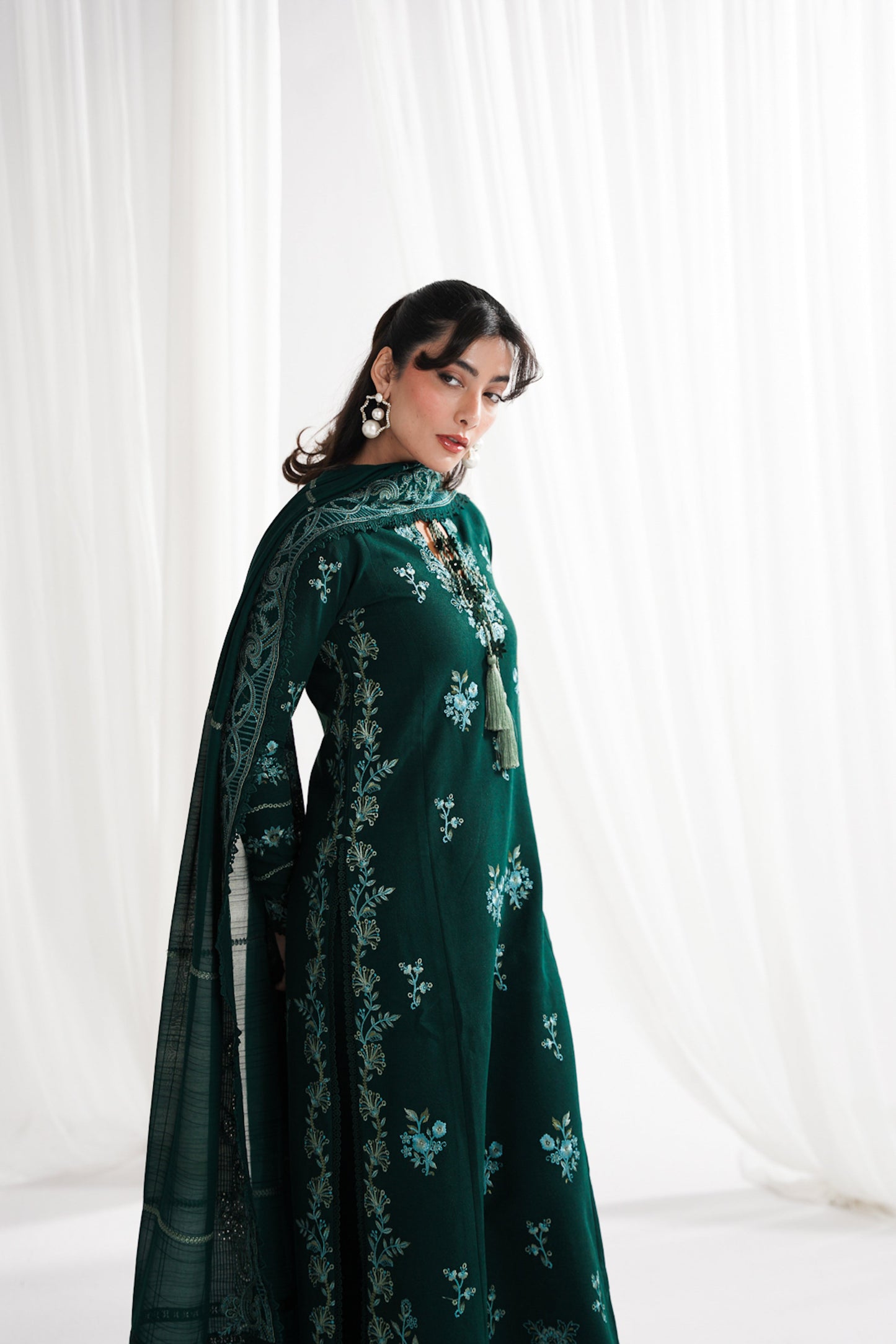 GARNET-3PC LAWN EMBROIDERED SHIRT WITH KHADDI NET EMBROIDERED DUPATTA & EMB TROUSER-BIC-4687