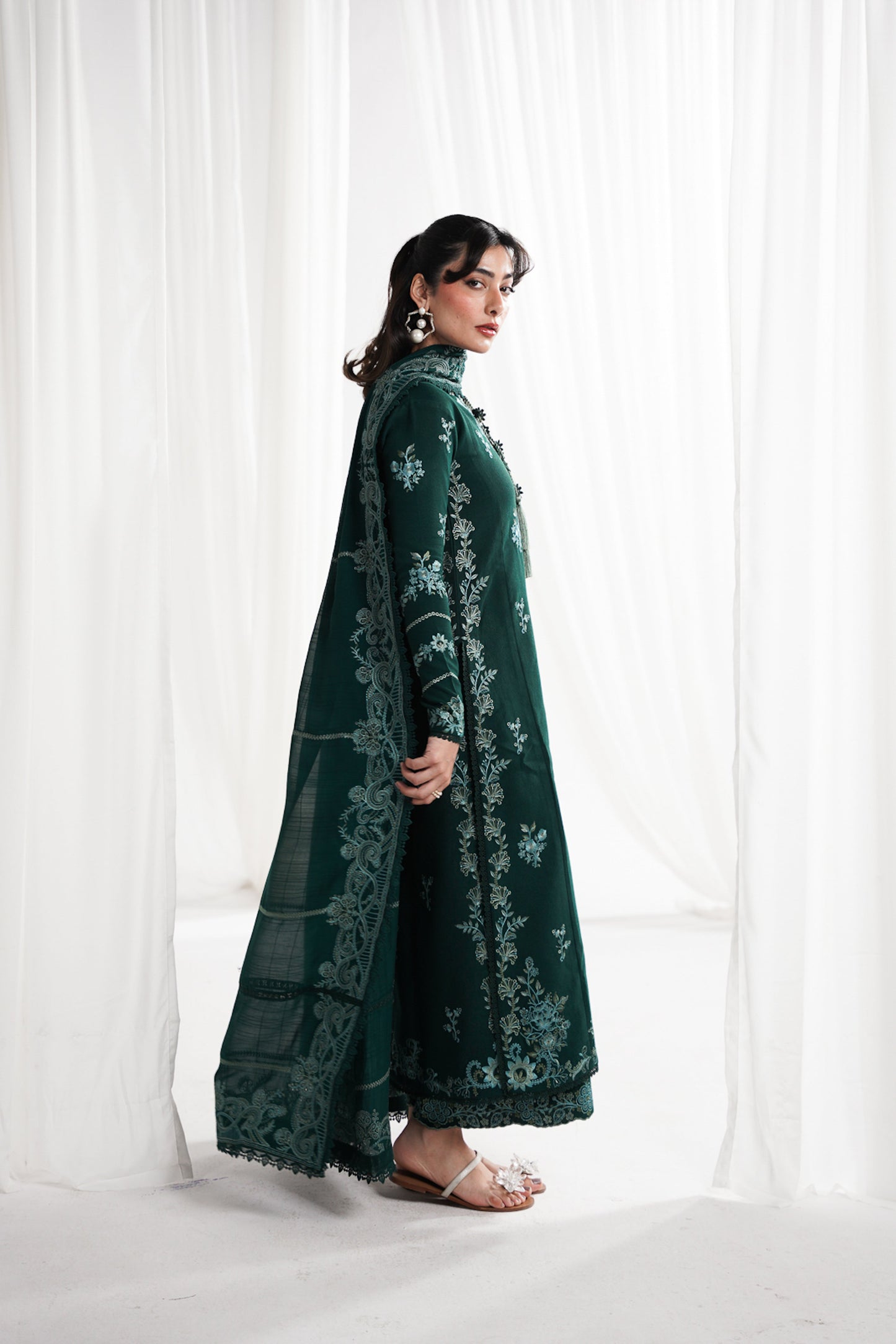 GARNET-3PC LAWN EMBROIDERED SHIRT WITH KHADDI NET EMBROIDERED DUPATTA & EMB TROUSER-BIC-4687