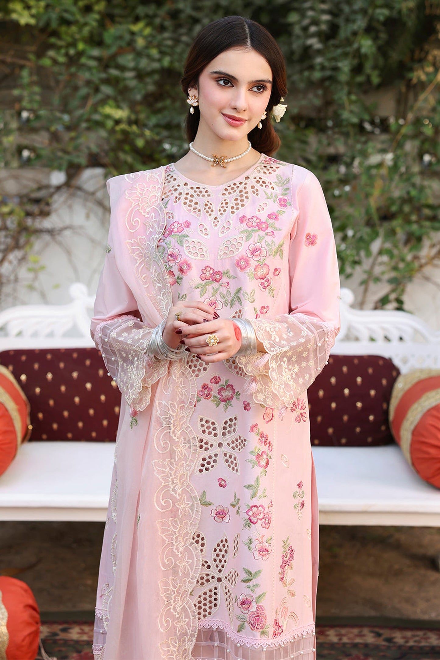 MAHNUR-3PC LAWN EMBROIDERED SHIRT WITH KHADDI NET EMBROIDERED DUAPTTA AND TROUSER-BIC-4643