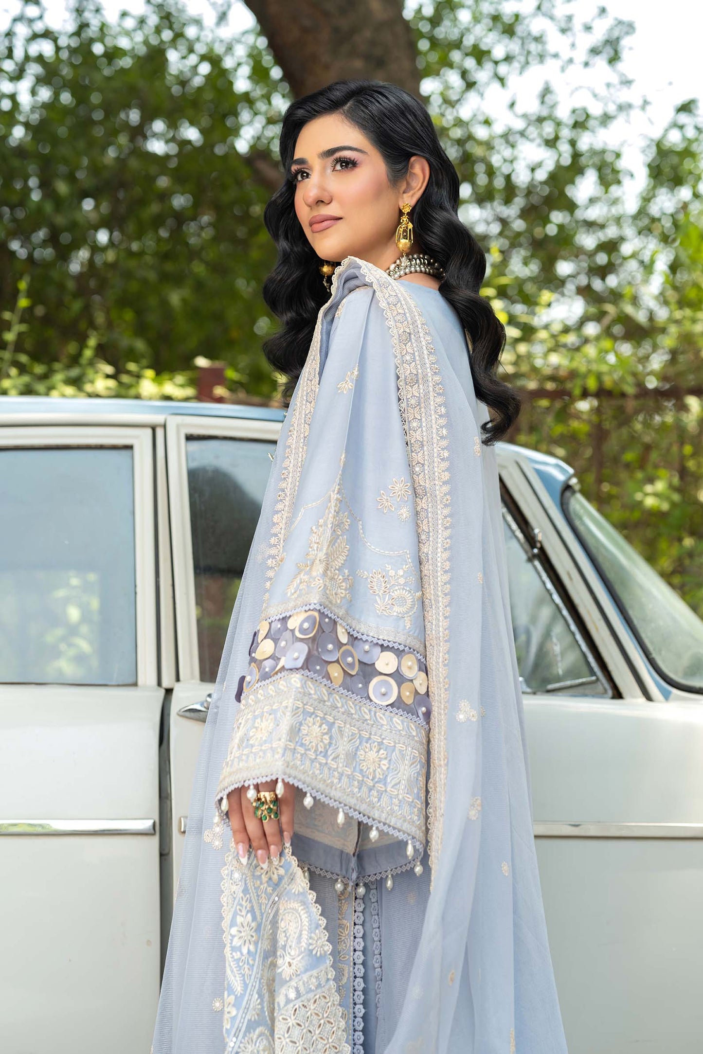 ETHNC-3PC LAWN EMBROIDERED SHIRT WITH ORGANZA EMBROIDERED DUPATTA AND TROUSER -BIC-4710