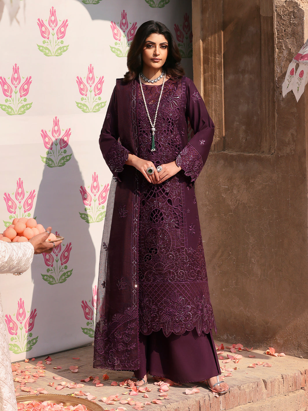 MAHNUR-3PC LAWN SEQUENCE EMBROIDERED SHIRT WITH ORGANZA EMBROIDERED DUPATTA AND TROUSER-BIC-4692