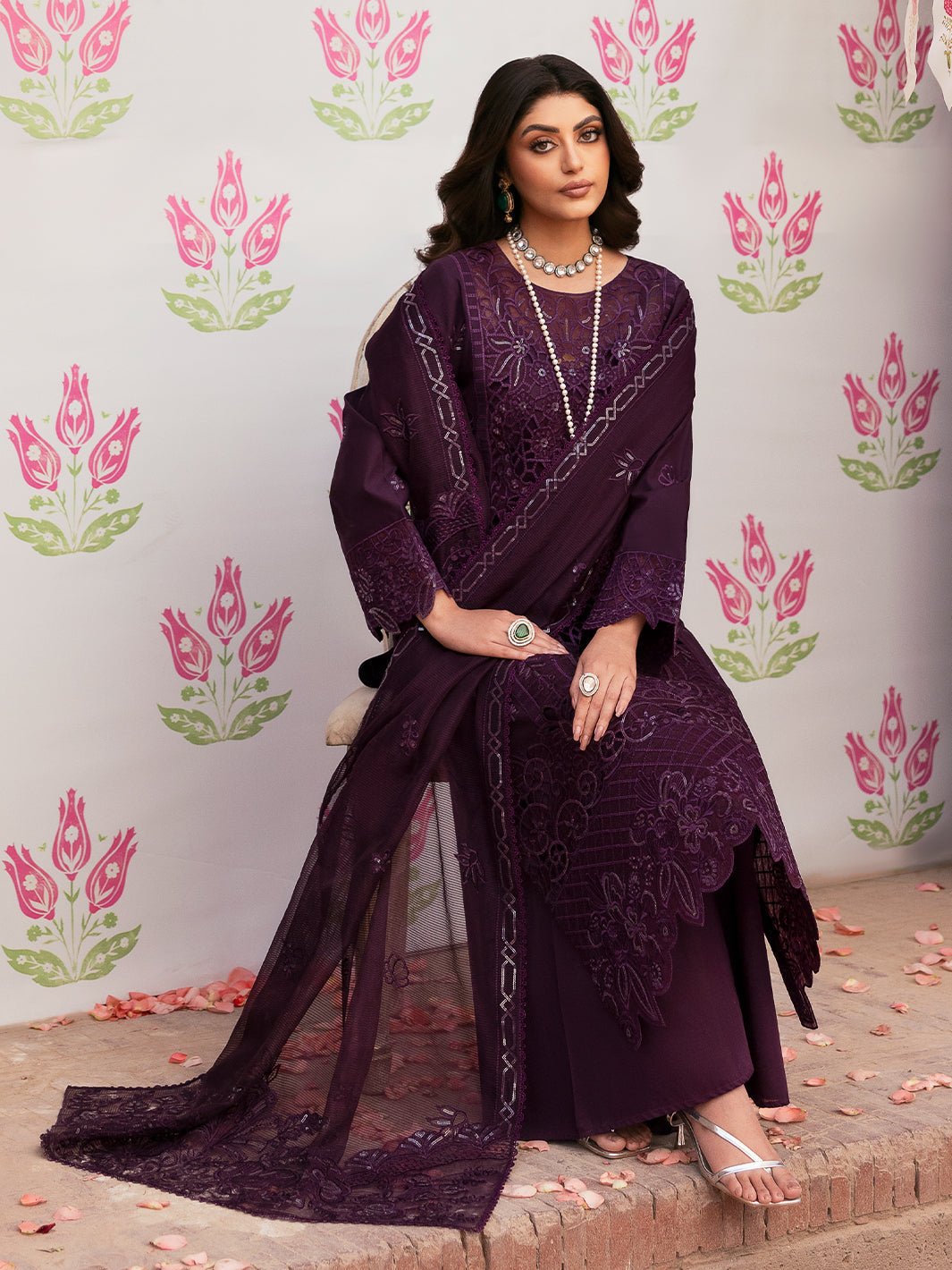 MAHNUR-3PC LAWN SEQUENCE EMBROIDERED SHIRT WITH ORGANZA EMBROIDERED DUPATTA AND TROUSER-BIC-4692