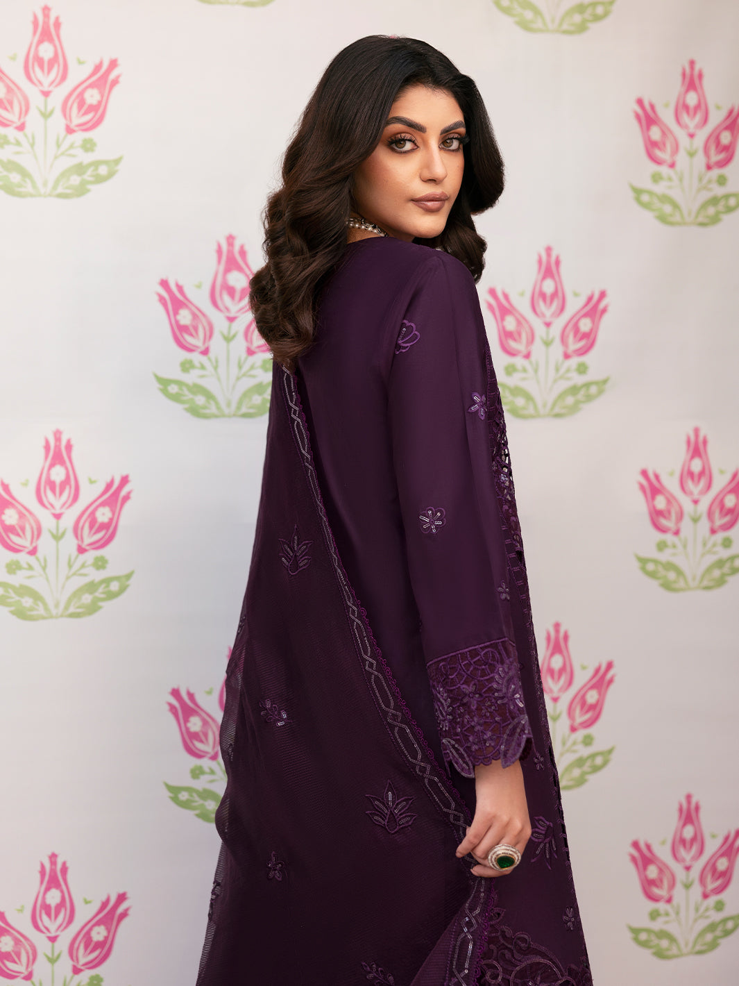 MAHNUR-3PC LAWN SEQUENCE EMBROIDERED SHIRT WITH ORGANZA EMBROIDERED DUPATTA AND TROUSER-BIC-4692