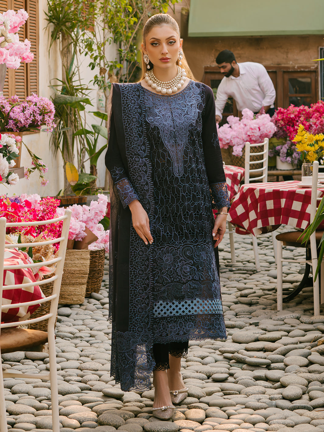 MAHNUR-3PC LAWN EMBROIDERED SHIRT WITH KHADDI NET EMB DUPATTA AND TROUSER-BIC-4738