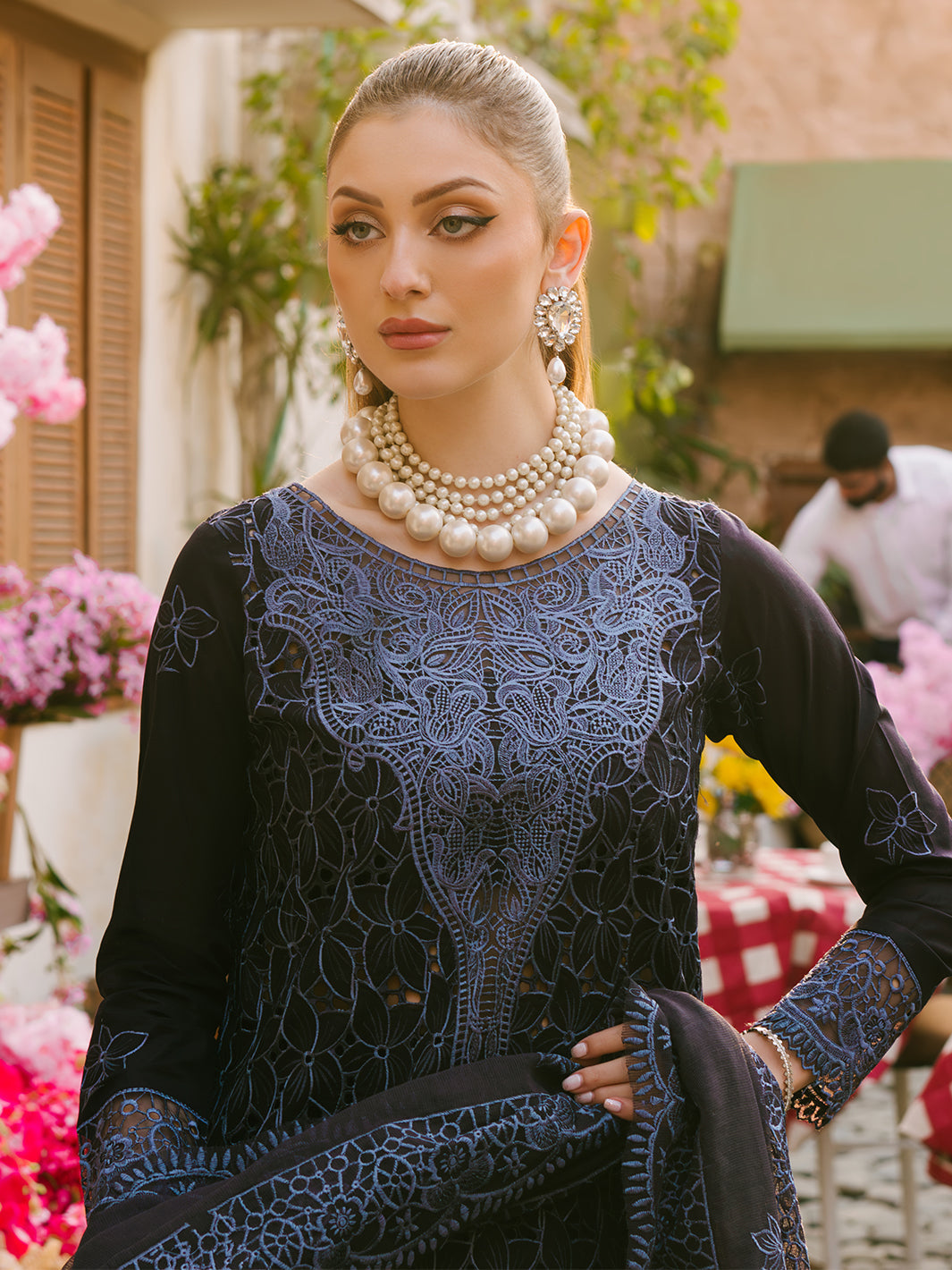 MAHNUR-3PC LAWN EMBROIDERED SHIRT WITH KHADDI NET EMB DUPATTA AND TROUSER-BIC-4738