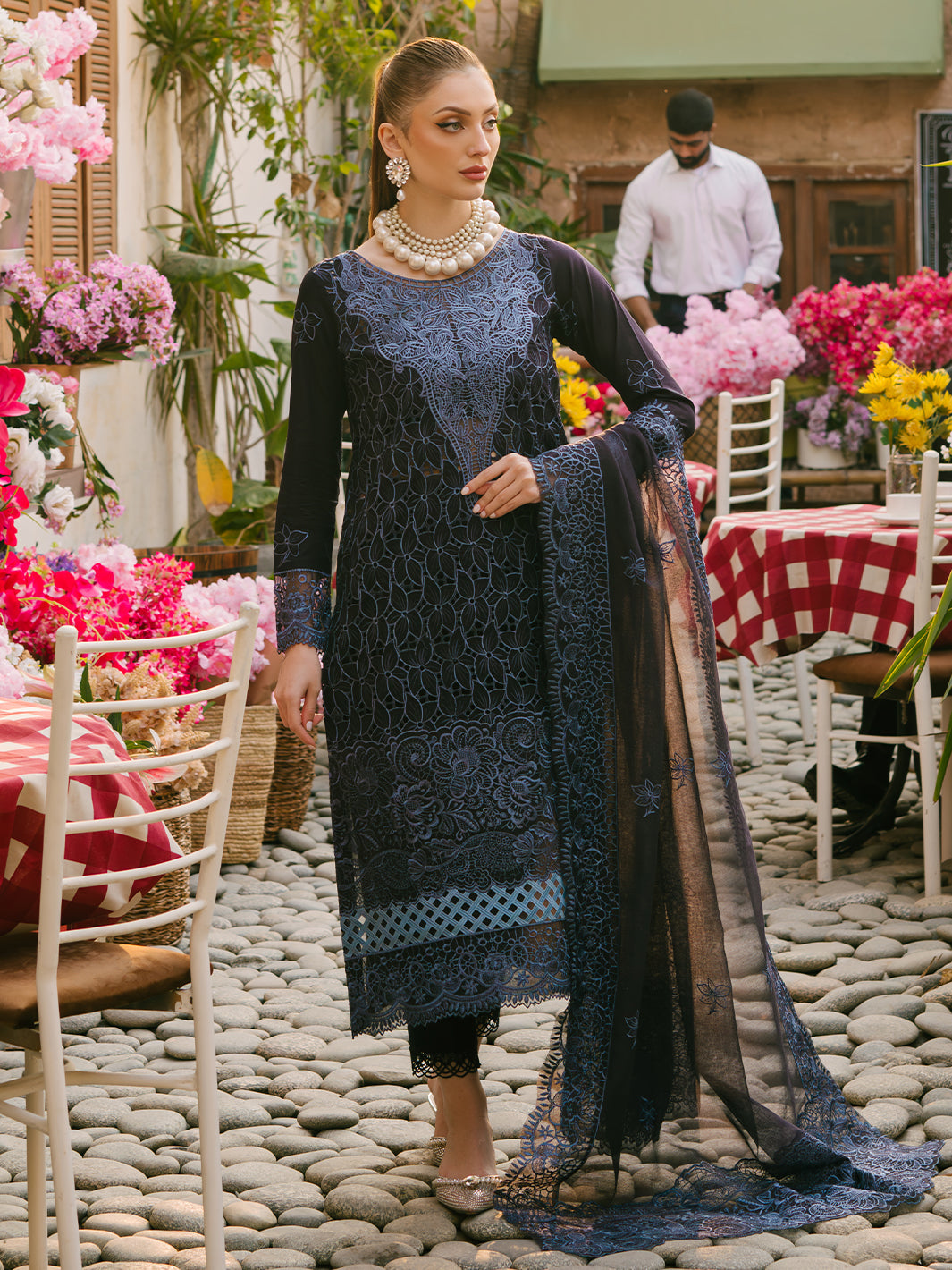 MAHNUR-3PC LAWN EMBROIDERED SHIRT WITH KHADDI NET EMB DUPATTA AND TROUSER-BIC-4738