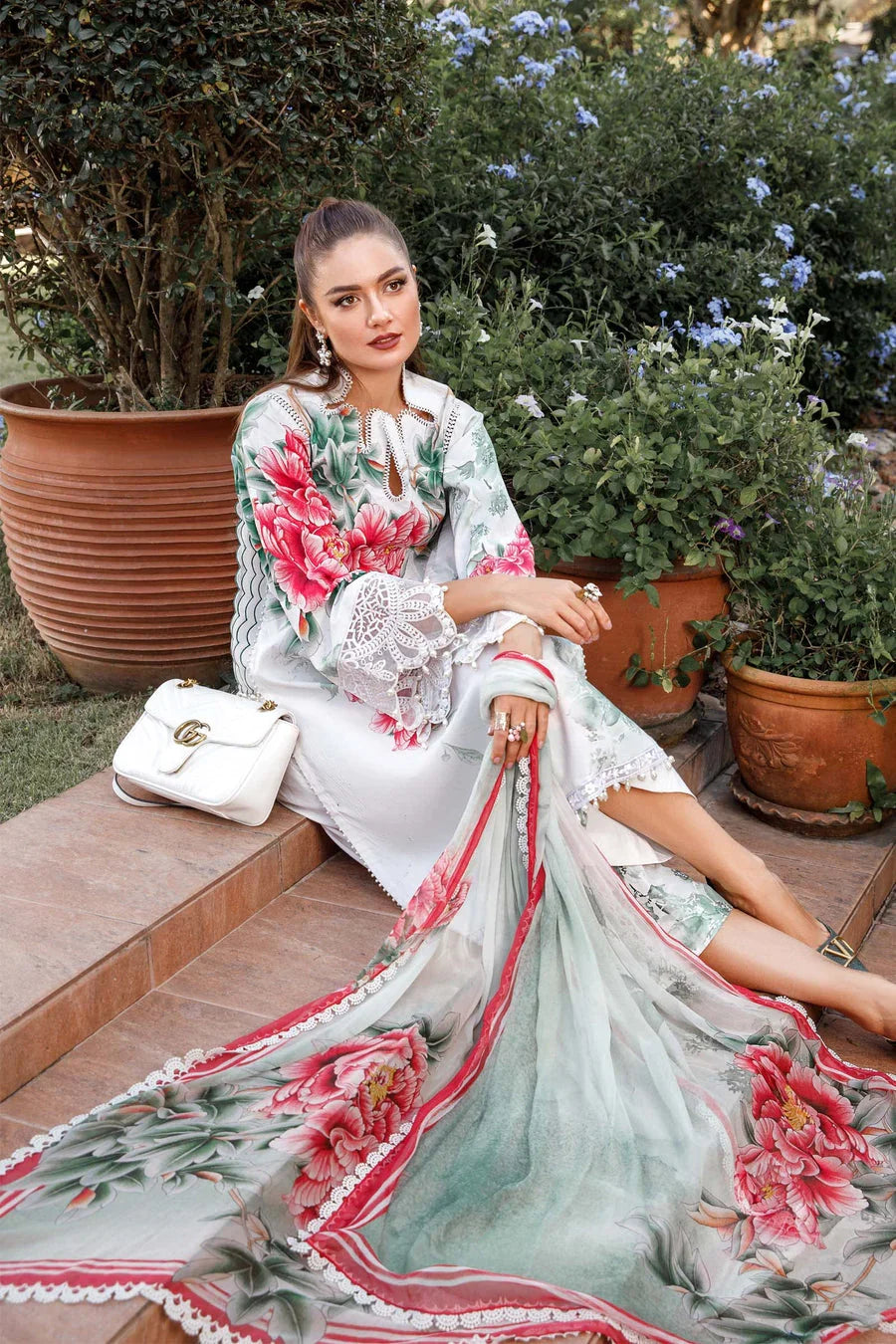 SR-313 Unstitched Digital Printed Lawn Suit With Digital Printed Lawn Silk Dupatt
