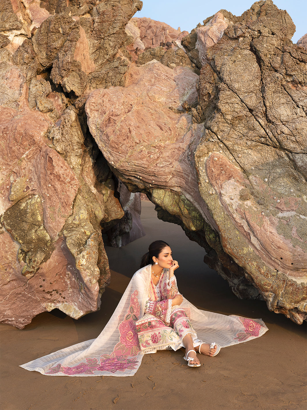 MAHNUR-3PC LAWN CHIKAN HEAVY EMBROIDERED SHIRT WITH KHADDI NET EMBROIDERED DUPATTA AND TROUSER-BIC-4734