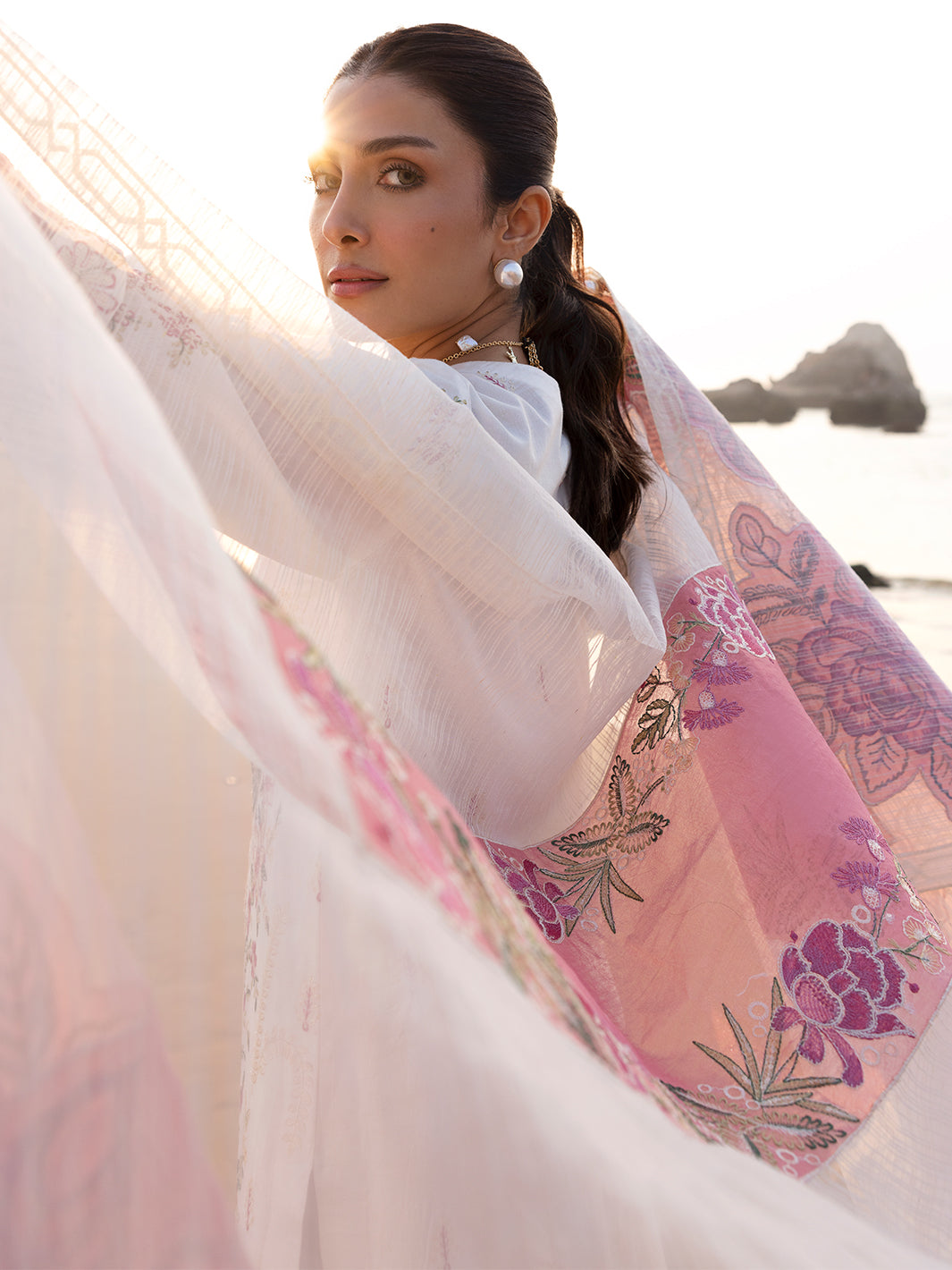 MAHNUR-3PC LAWN CHIKAN HEAVY EMBROIDERED SHIRT WITH KHADDI NET EMBROIDERED DUPATTA AND TROUSER-BIC-4734