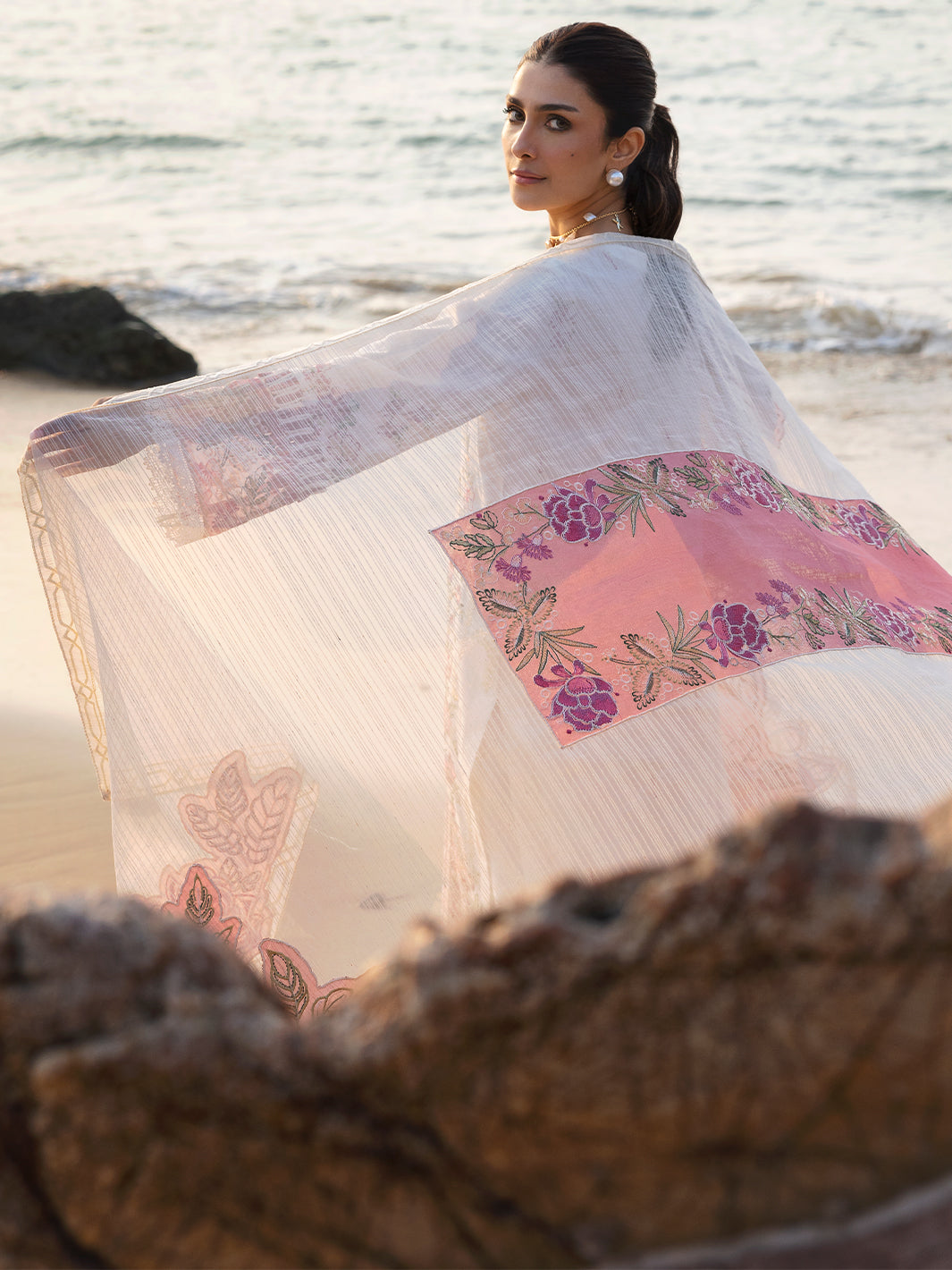 MAHNUR-3PC LAWN CHIKAN HEAVY EMBROIDERED SHIRT WITH KHADDI NET EMBROIDERED DUPATTA AND TROUSER-BIC-4734