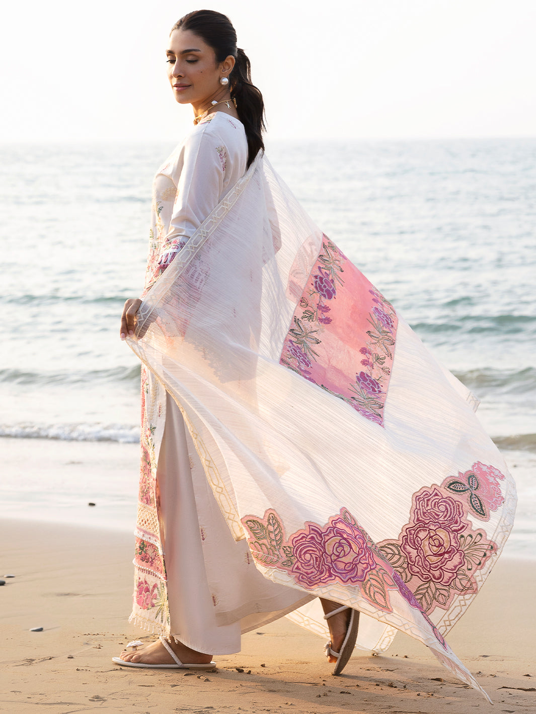 MAHNUR-3PC LAWN CHIKAN HEAVY EMBROIDERED SHIRT WITH KHADDI NET EMBROIDERED DUPATTA AND TROUSER-BIC-4734