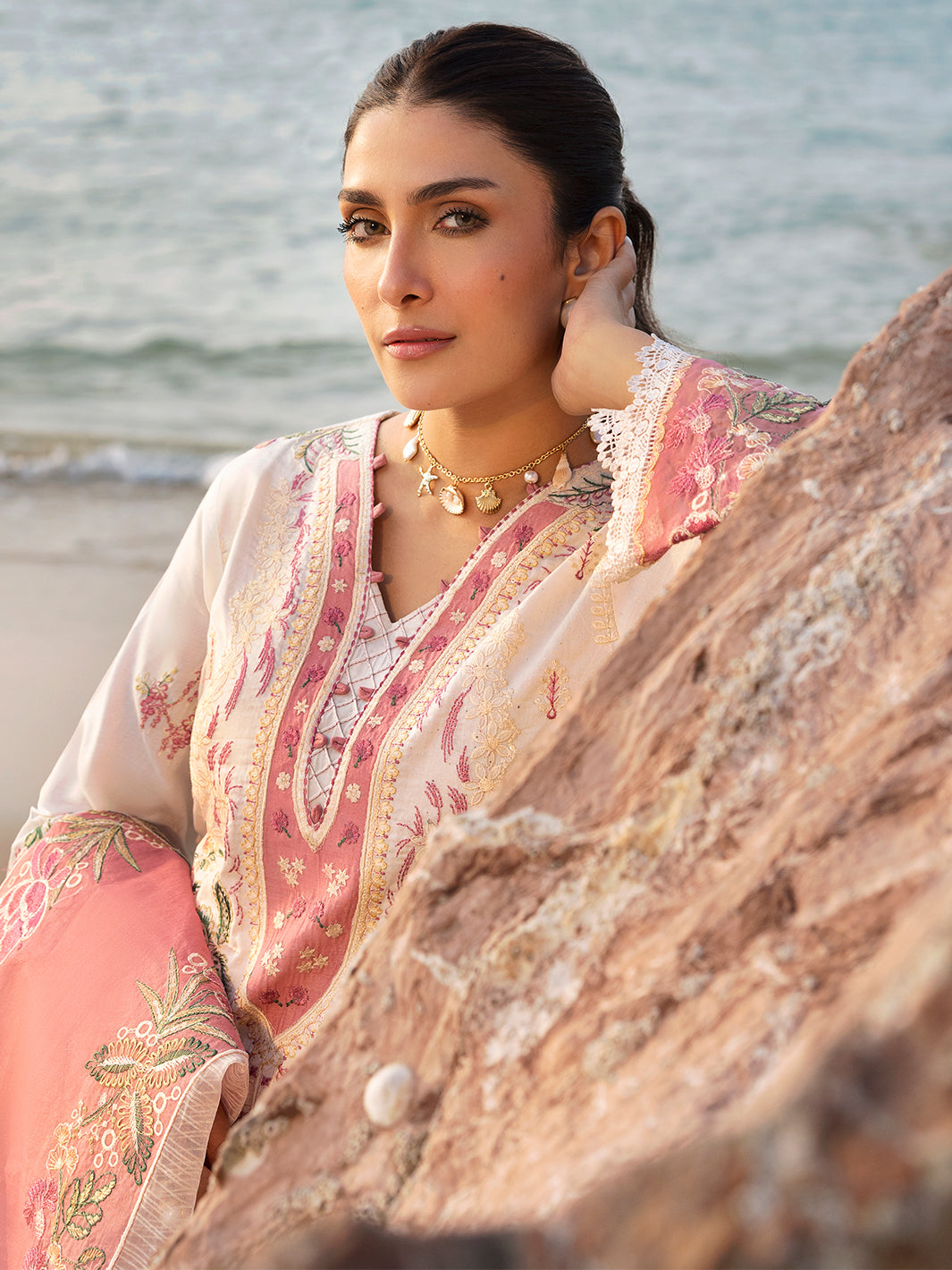 MAHNUR-3PC LAWN CHIKAN HEAVY EMBROIDERED SHIRT WITH KHADDI NET EMBROIDERED DUPATTA AND TROUSER-BIC-4734