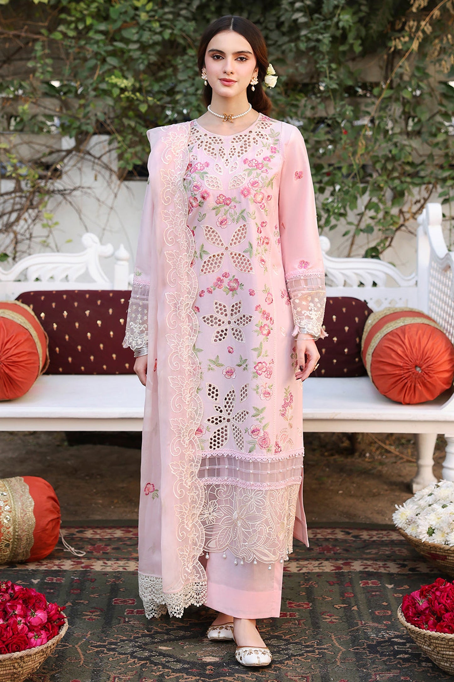 MAHNUR-3PC LAWN EMBROIDERED SHIRT WITH KHADDI NET EMBROIDERED DUAPTTA AND TROUSER-BIC-4643
