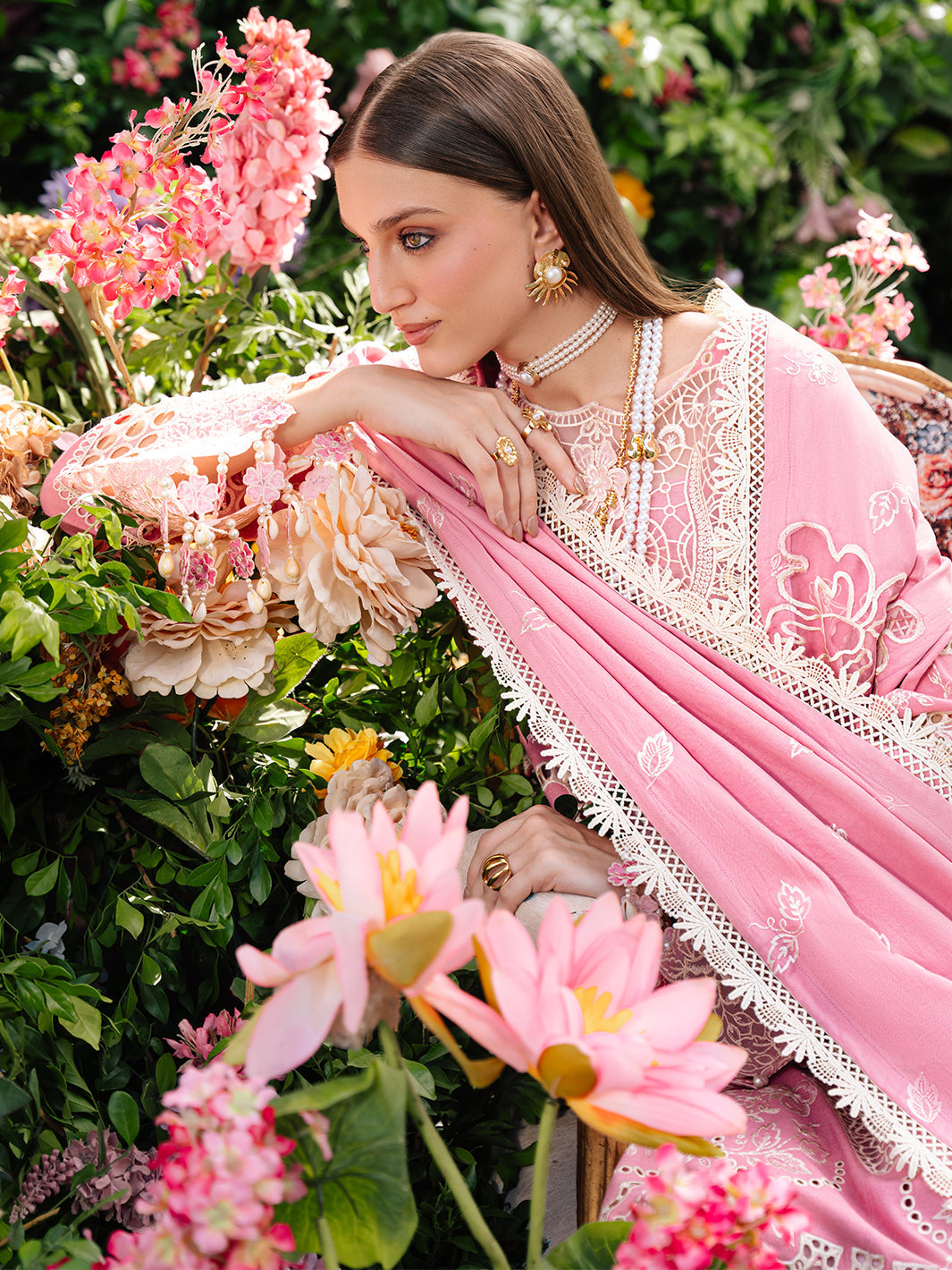 MAHNUR-3PC LAWN LASER WORK EMBROIDERED SHIRT WITH KHAADI NET EMBROIDERED DUPATTA AND TROUSER -BIC-4747