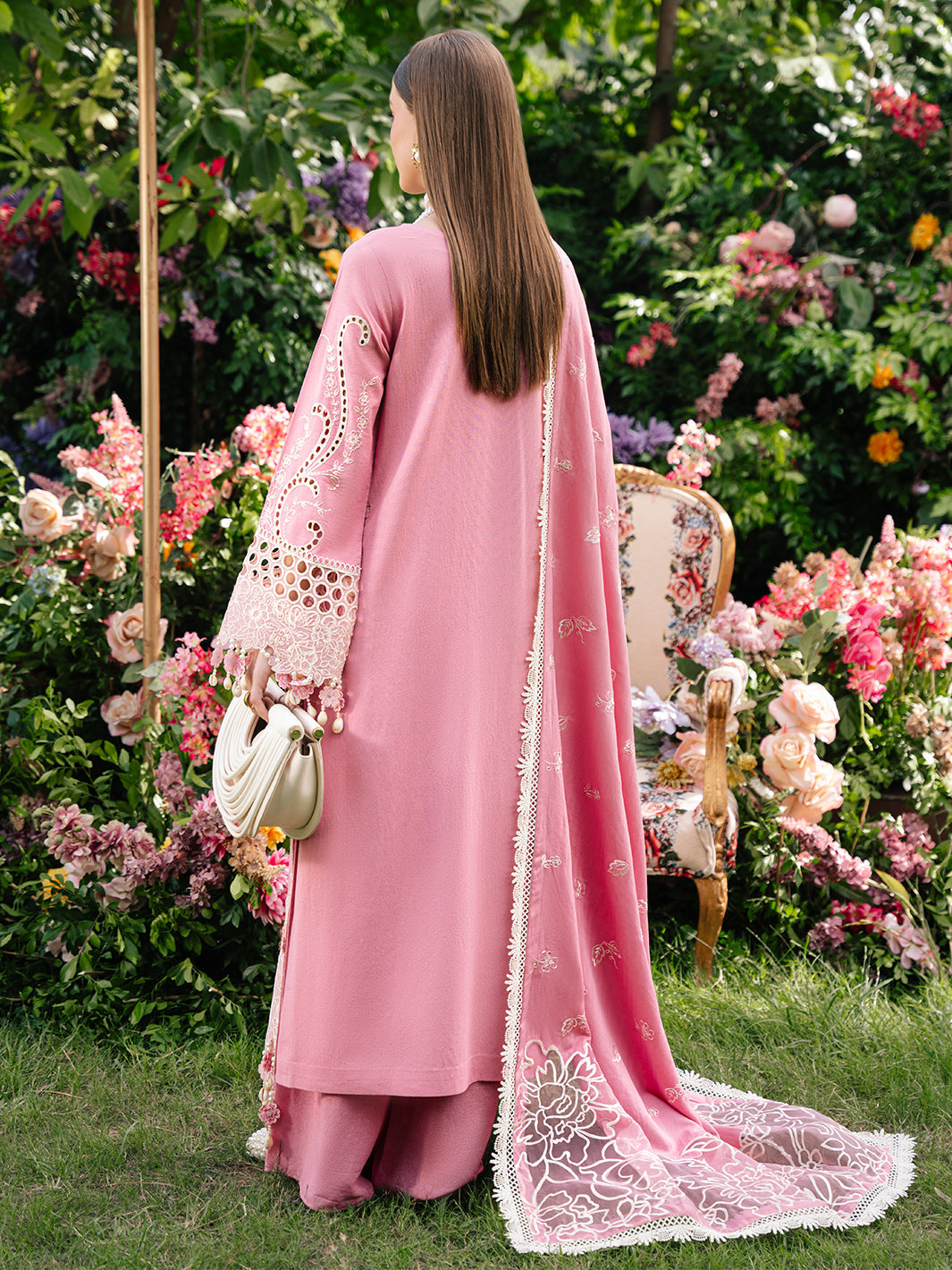MAHNUR-3PC LAWN LASER WORK EMBROIDERED SHIRT WITH KHAADI NET EMBROIDERED DUPATTA AND TROUSER -BIC-4747