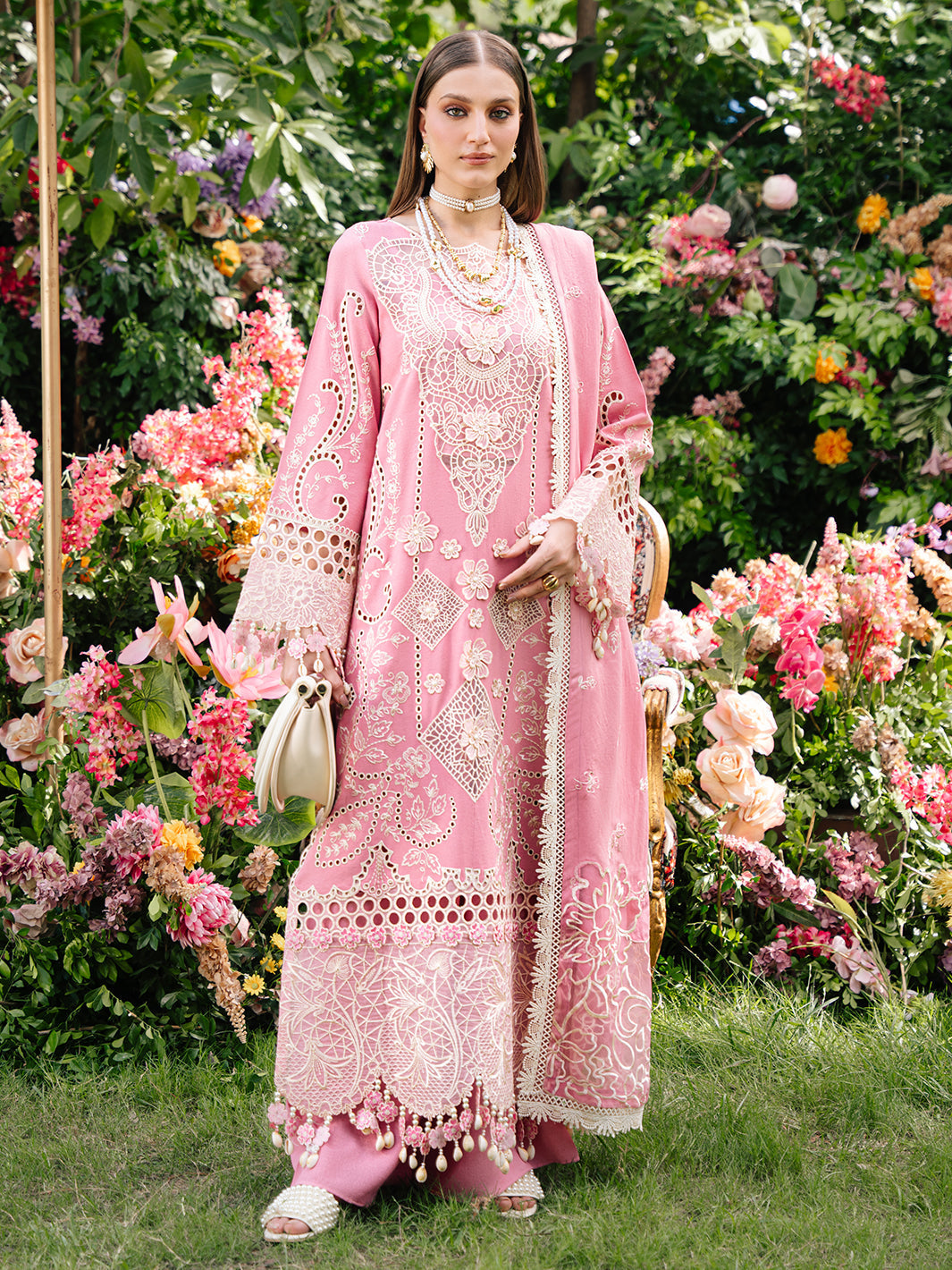 MAHNUR-3PC LAWN LASER WORK EMBROIDERED SHIRT WITH KHAADI NET EMBROIDERED DUPATTA AND TROUSER -BIC-4747